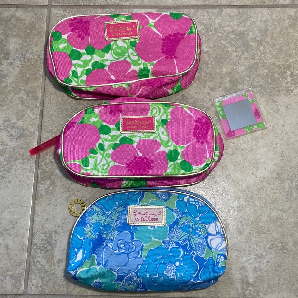 Lilly Pulitzer Pink and Blue Floral Cosmetic Bags